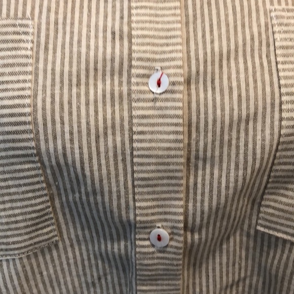 Umgee striped shirt beige with lace pattern SZ  L button down - Picture 4 of 10